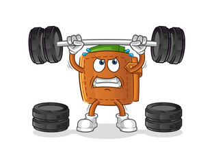 wallet lifting the barbell character. cartoon mascot vector