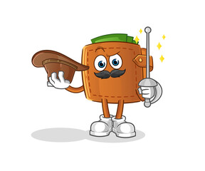 wallet fencer character. cartoon mascot vector