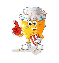 Obraz premium honey jar fan with popcorn illustration. character vector