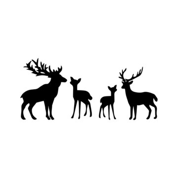 Deer family. Silhouettes of animals. Vector illustrator
