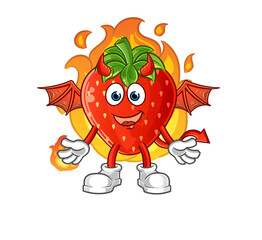 strawberry demon with wings character. cartoon mascot vector
