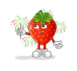 strawberry with fireworks mascot. cartoon vector