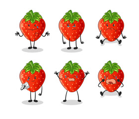strawberry sad group character. cartoon mascot vector
