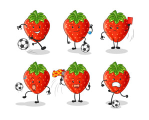 strawberry football group character. cartoon mascot vector