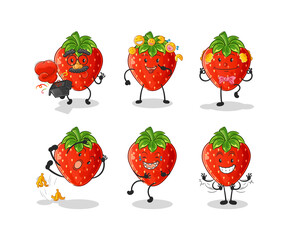 strawberry comedy set character. cartoon mascot vector