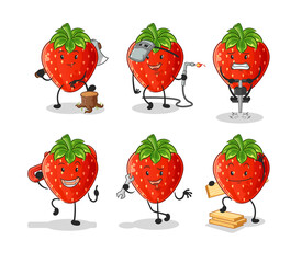 strawberry worker set character. cartoon mascot vector