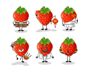 strawberry world culture group. cartoon mascot vector