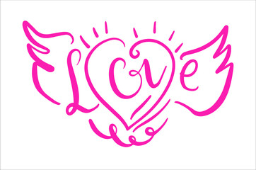 Phrases of love in heart symbol. Made with love letters with a heart symbol. Hand drawn letters set with romantic phrases about love 