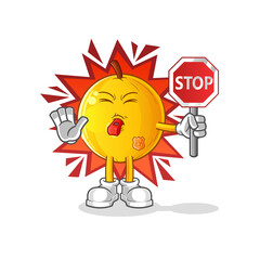 langsat fruit holding stop sign. cartoon mascot vector