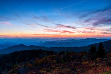 Blue Ridge Parkway Blue Pink Wide Angle Sunset