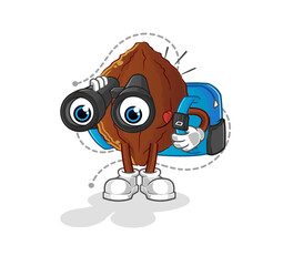 cacao with binoculars character. cartoon mascot vector