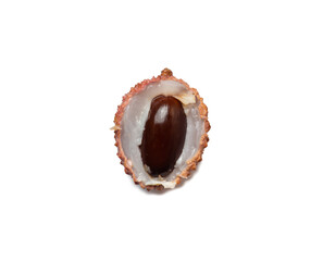 Sliced ​​lychee. Chinese plum.   Purified Lychee. Pieces of juicy fruit on a bright background.