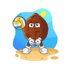 cacao play volleyball mascot. cartoon vector