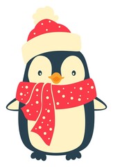 Christmas Penguin cartoons clip art. Cute penguin vector illustration