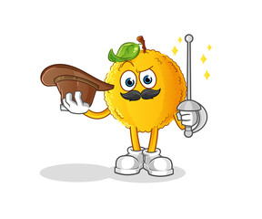 jackfruit fencer character. cartoon mascot vector