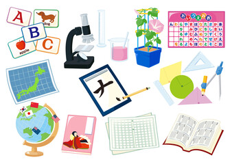 学科のアイコン　素材セット （算数・理科・社会・国語・英語）