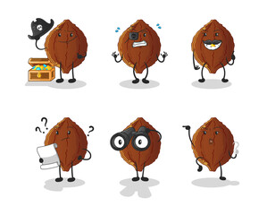 cacao Pirate group character. cartoon mascot vector