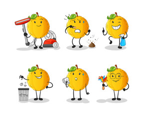 jackfruit cleaning group character. cartoon mascot vector