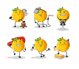 jackfruit worker set character. cartoon mascot vector