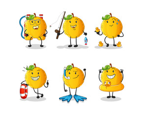 jackfruit water activity group. cartoon mascot vector