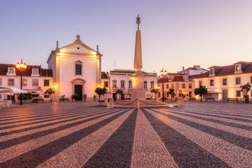 Fototapeta na wymiar Beautiful view of Marquês de Pombal square in the center of Vila Real de Santo António in Portugal at dawn.