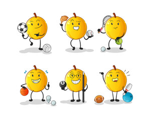 langsat fruit sport set character. cartoon mascot vector