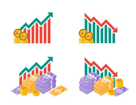 Qatari Riyal Money Fluctuation Illustrations