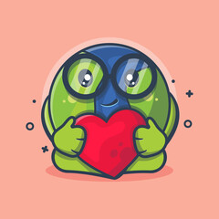 cute earth character mascot holding love sign isolated cartoon in flat style design. great resource for icon,symbol, logo, sticker,banner.
