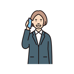 人物_女性_スーツ_上半身_スマホで通話_笑顔