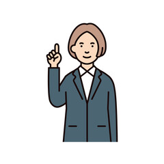 人物_女性_スーツ_上半身_指差しポーズ_右手