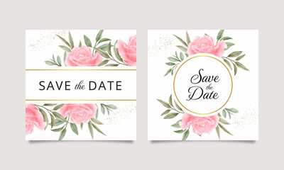 Naklejka premium Save the date card set with watercolor flowers and leaves
