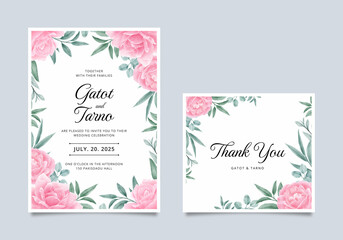 Wedding invitation template set in beautiful floral watercolor