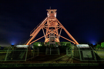 ライトアップされた竪坑櫓　田川市石炭記念公園　福岡県田川市　Illuminated shaft turret. Tagawa City Coal Memorial Park. Fukuoka-ken Tagawa city