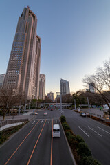 Fototapeta na wymiar 東京都新宿区西新宿の夕方の都市景観