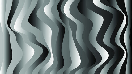 Wavy gradient stripes on grayscale wallpaper. Abstract moving lines pattern background.