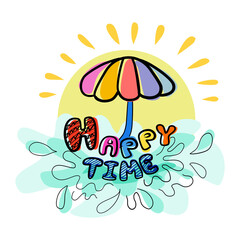 A collection of colorful hand lettering and summer illustrations designed in doodle style for cards, patterns, logos, t-shirt designs, pillow patterns, stickers, decorations, posters, fabric patterns