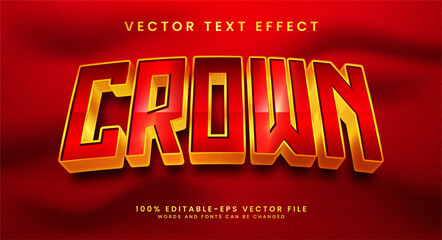 Crown editable text style effect with red and gold theme. Vector text