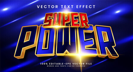 Super power editable text style effect with red and blue color. 3D vector text