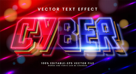 Cyber editable text style effect with red and blue color. 3D vector text