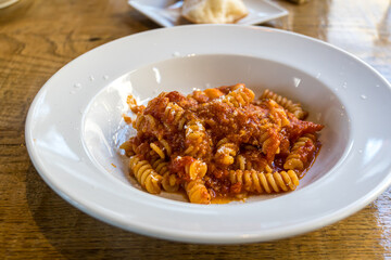 Short pasta with tomato sauce