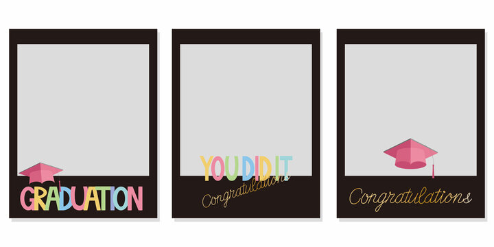 Set of photo frame for Graduation celebrate. Graduate illustration. Happy graduate photo frame collection. Vector illustration.
