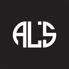 ALS letter logo design on black background. ALS