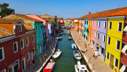 Fototapeta na wymiar Aerial View of Burano Island's Colorful Buildings in Venice