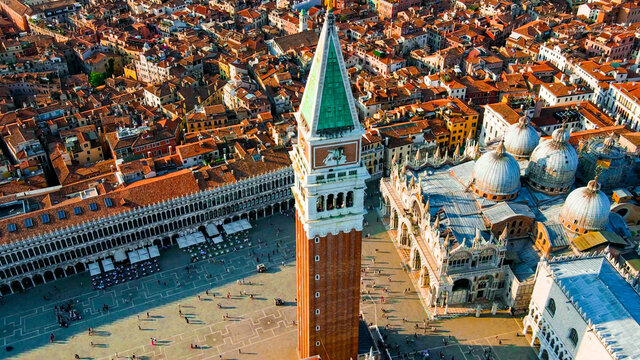 Aerial view of Venice Rooftops and Saint Mark's Square