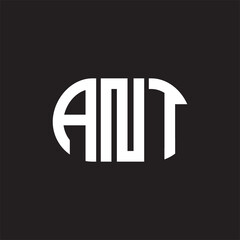 ANT letter logo design on black background. ANT