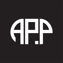 APP letter logo design on black background. APP