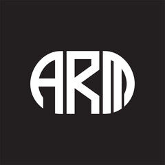 ARM letter logo design on black background. ARM