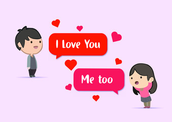 Fototapeta na wymiar Couple love chat message with hearts design Free Vector