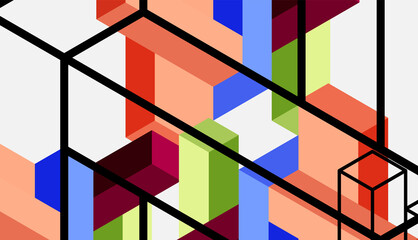 Abstract background. 3d cubes, cubic elements and blocks. Techno or business concept for wallpaper, banner, background, landing page