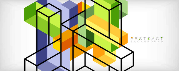 Abstract background. 3d cubes, cubic elements and blocks. Techno or business concept for wallpaper, banner, background, landing page